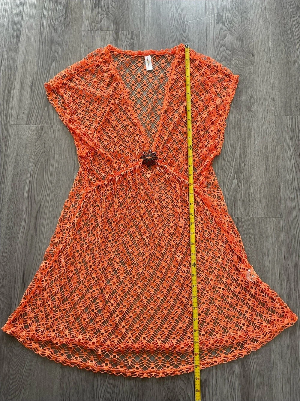 Orange mesh bathing suit cover up dress